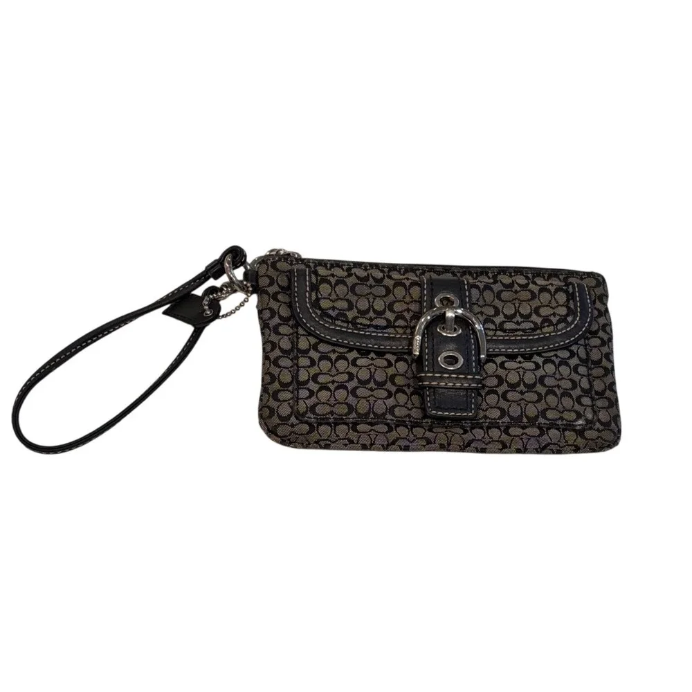 Coach Y2K Signature Jacquard Wristlet Black Gray Buckle Monogram micro C